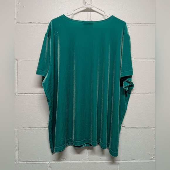 Quacker Factory (3X) Kelly Green Teal Short Sleeve Top Rhinestones NWT - Picture 3 of 9